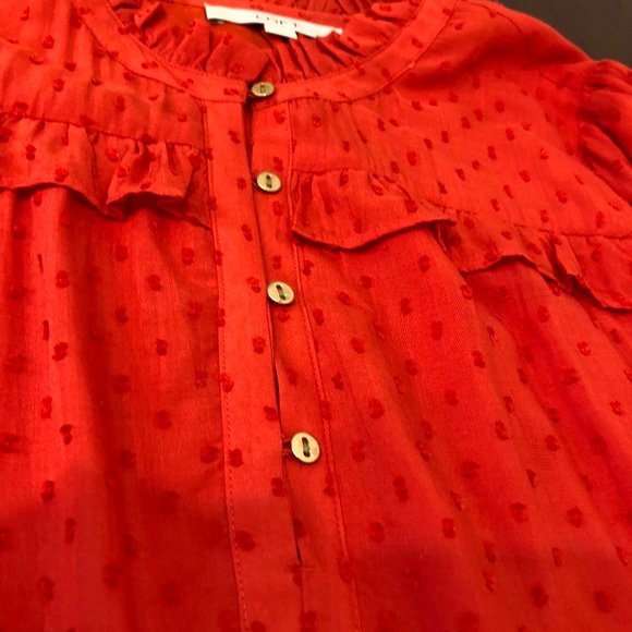 Loft Dot Textured Ruffled Long Sleeve Top Size L NWT. - Picture 6 of 16